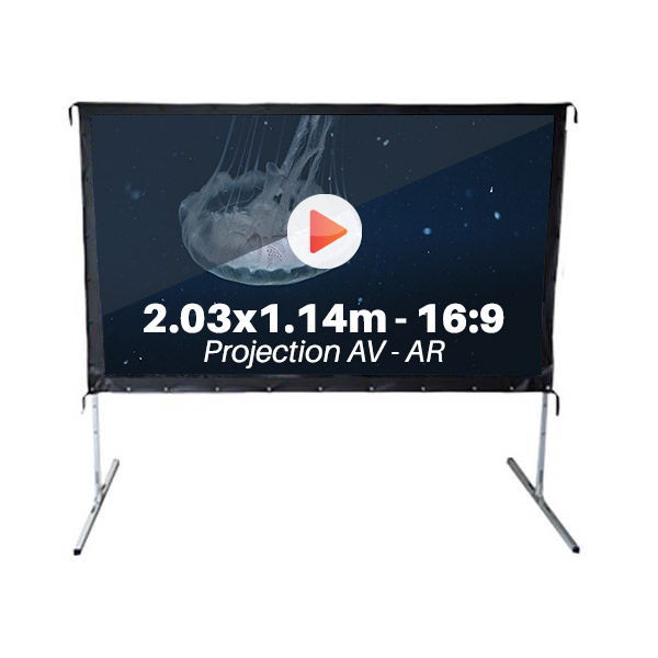 Ecran de projection avec valiser, format 2,03 x 1,14 m , ecran 16/9, et 2 toiles avant + arriere