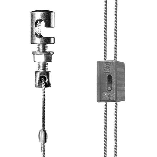 Kit bridge vertical , cable acier  1.2 mm et galets pour une installation sécurisée de votre signaletique suspendue, à partir de 2 m