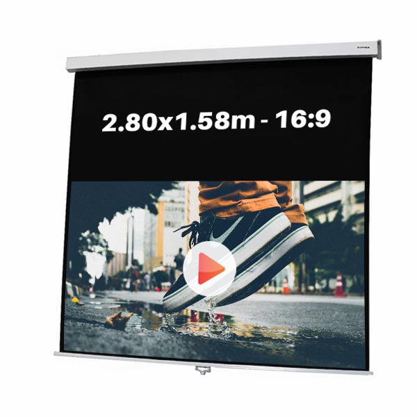 Ecran de projection manuel pour video projecteur, format 2,80 x 1.58 m , ecran 16/9