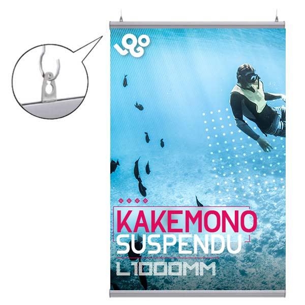 Kakemono suspendu  largeur 1000 mm avec impression sur decolit M1 recto verso