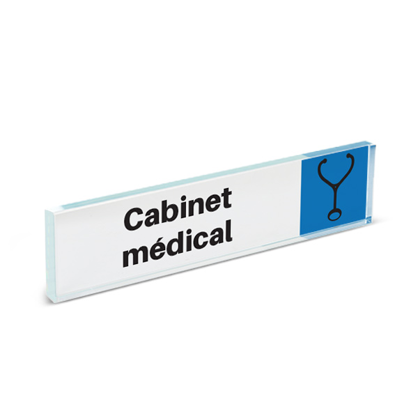 Plaque de porte plexiglass pictogramme cabinet medical, format 40 x 170 mm