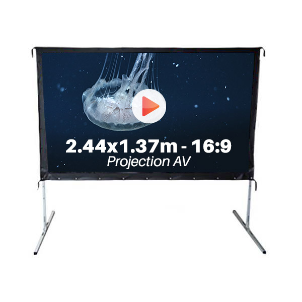Ecran de projection avec valise pour video projecteur, format 2,44 x 1.37 m , ecran 16/9