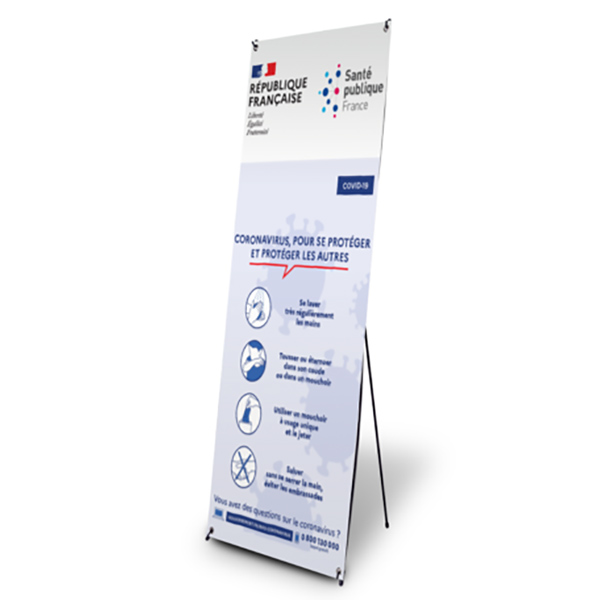 X-Banner format 600 x 1600 mm ,avec impression information protection convid-19