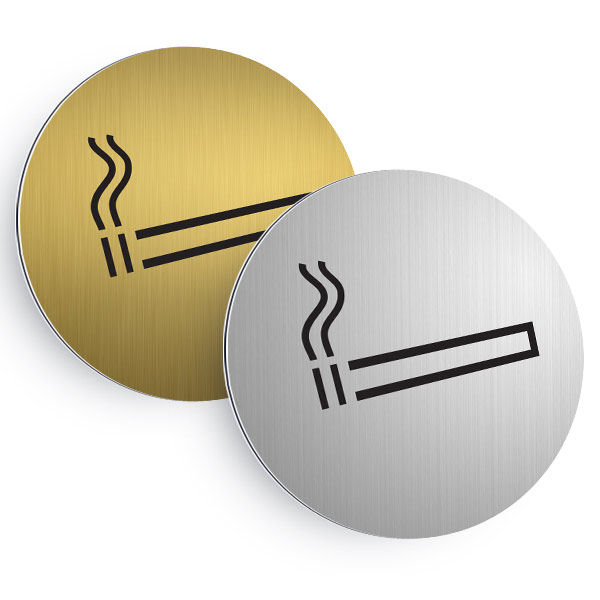 Plaque de porte ronde aluminium brossé pictogramme zone fumeurs